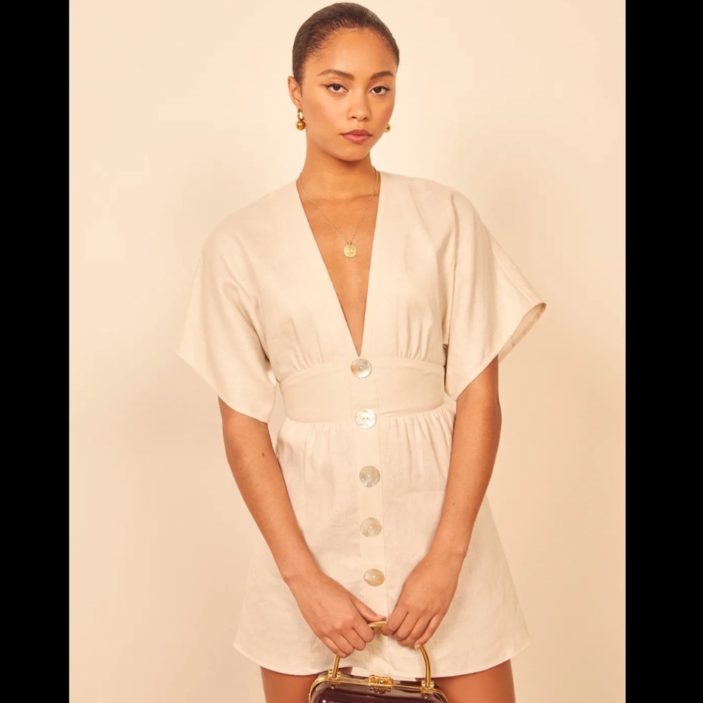 REFORMATION CREAM LINEN TY DRESS
